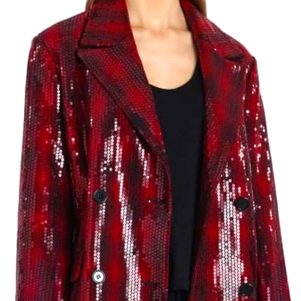 Badgley Mischka Vienna Sequin Red and Black Wool Coat size Large